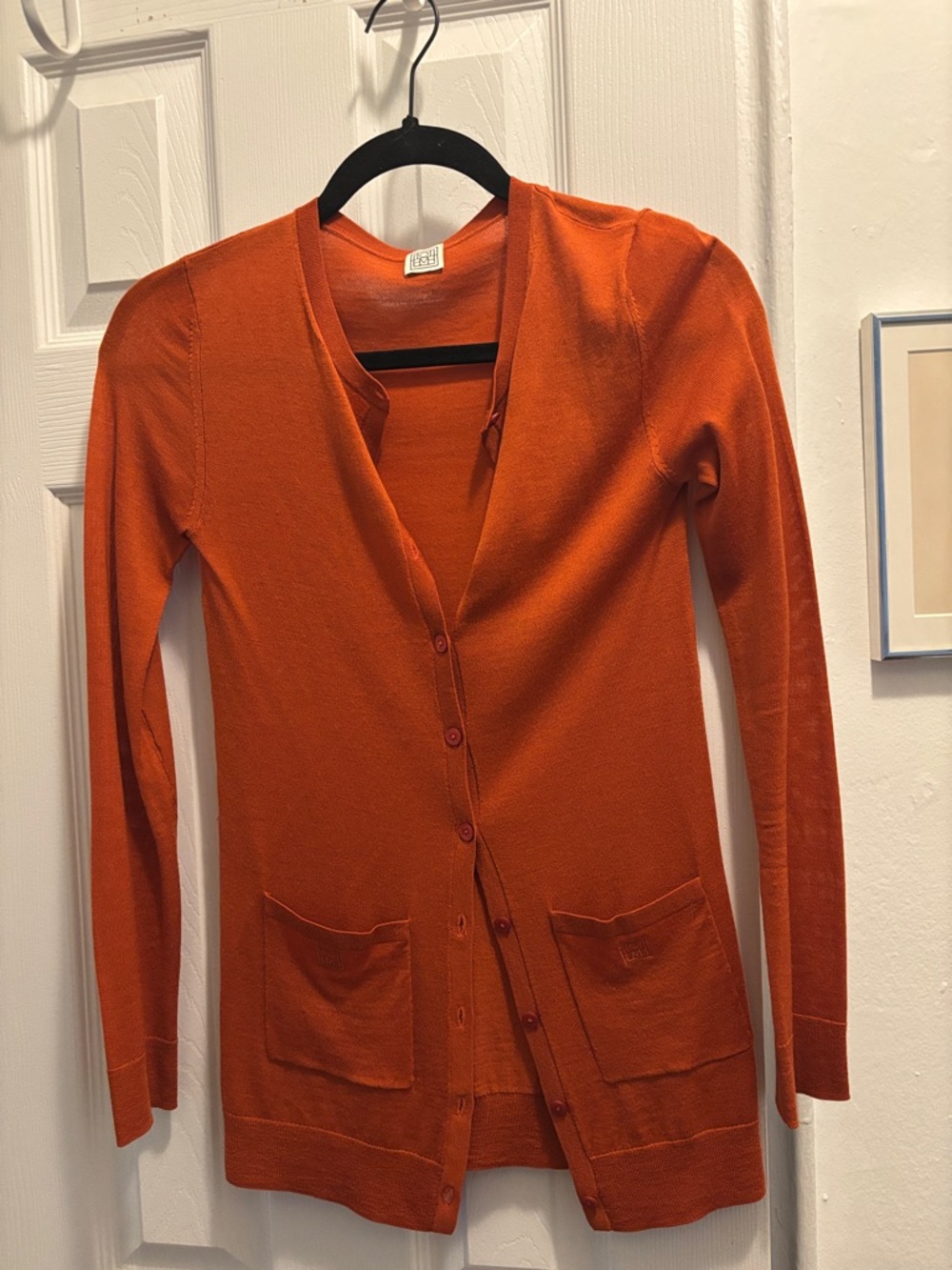 Knit cardigan in rust red/orange